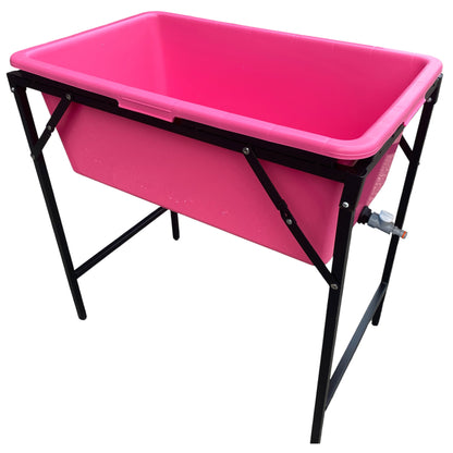 90L Large Pink Dog Pet Bath with Foldable Metal Stand & Drain Valve