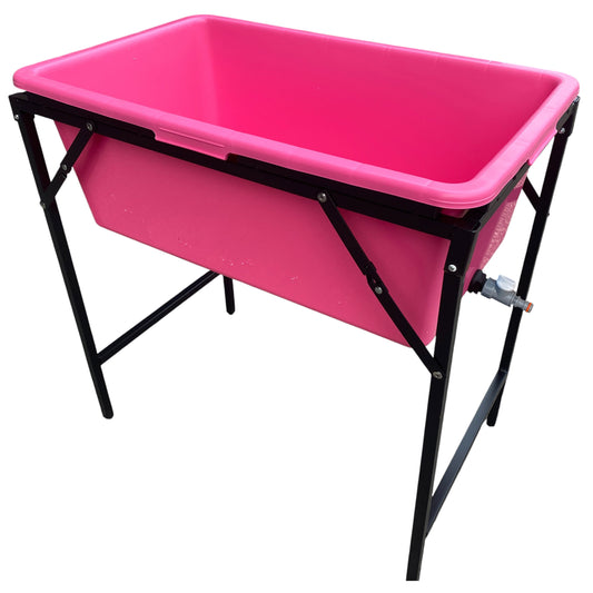 90L Large Pink Dog Pet Bath with Foldable Metal Stand & Drain Valve