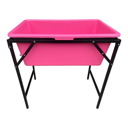 90L Large Pink Dog Pet Bath with Foldable Metal Stand & Drain Valve