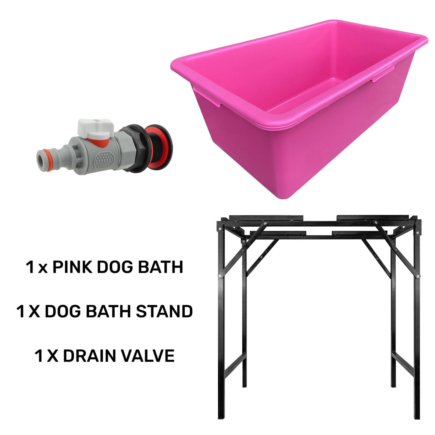 90L Large Pink Dog Pet Bath with Foldable Metal Stand & Drain Valve