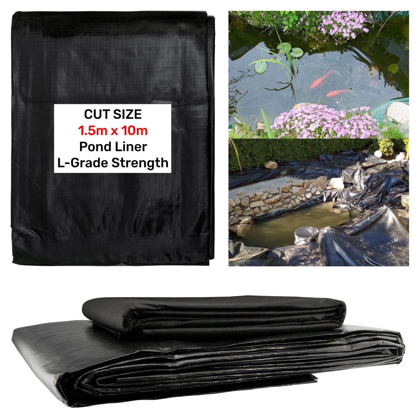 1.5m x 10m Black 200gsm Pond Liner with Underlay