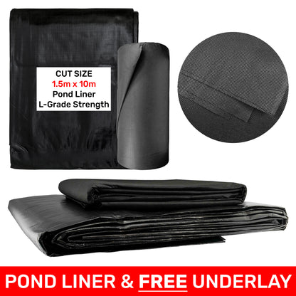 1.5m x 10m Black 200gsm Pond Liner with Underlay