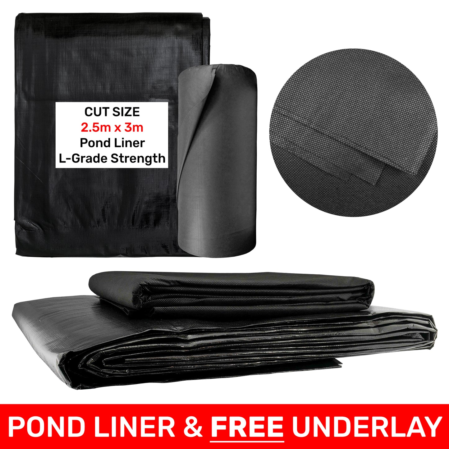 2.5m x 3m Black 200gsm Pond Liner with Underlay