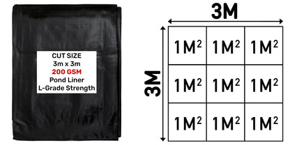 3m x 3m Black 200gsm Pond Liner