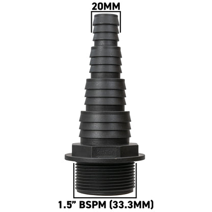 Stepped Barbed Connector for 20mm/ 25mm/ 32mm/ 40mm Hose, 1.5" BSPM
