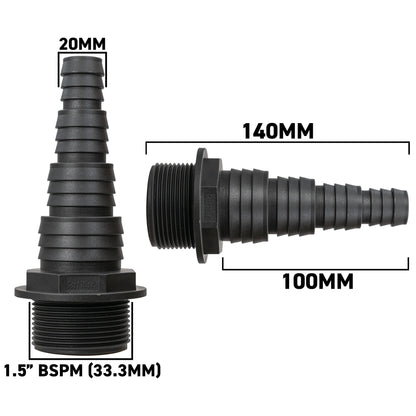 Stepped Barbed Connector for 20mm/ 25mm/ 32mm/ 40mm Hose, 1.5" BSPM