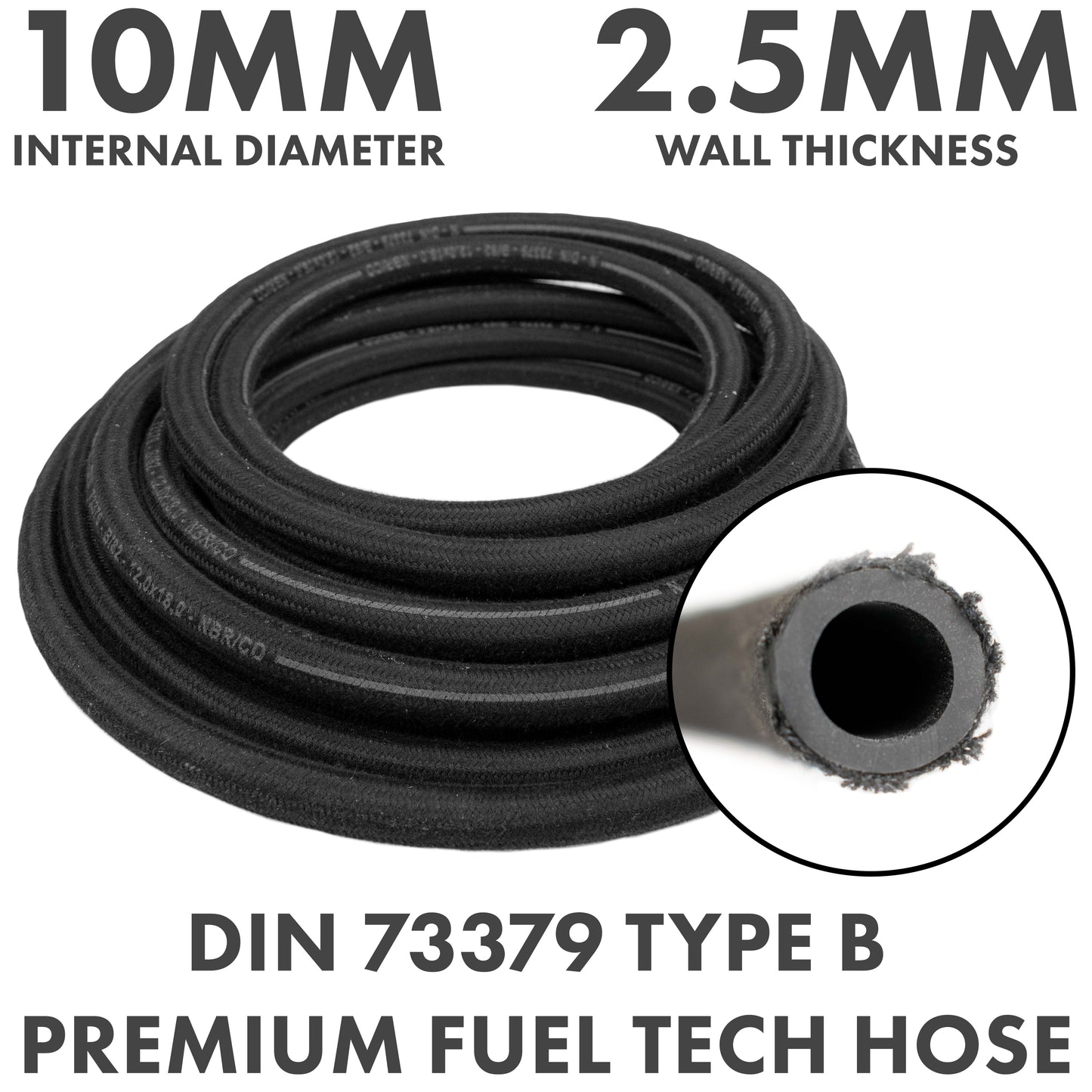 10mm Braided Rubber DIN 73379 Type B Fuel Hose