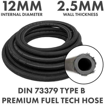 12mm Braided Rubber DIN 73379 Type B Fuel Hose