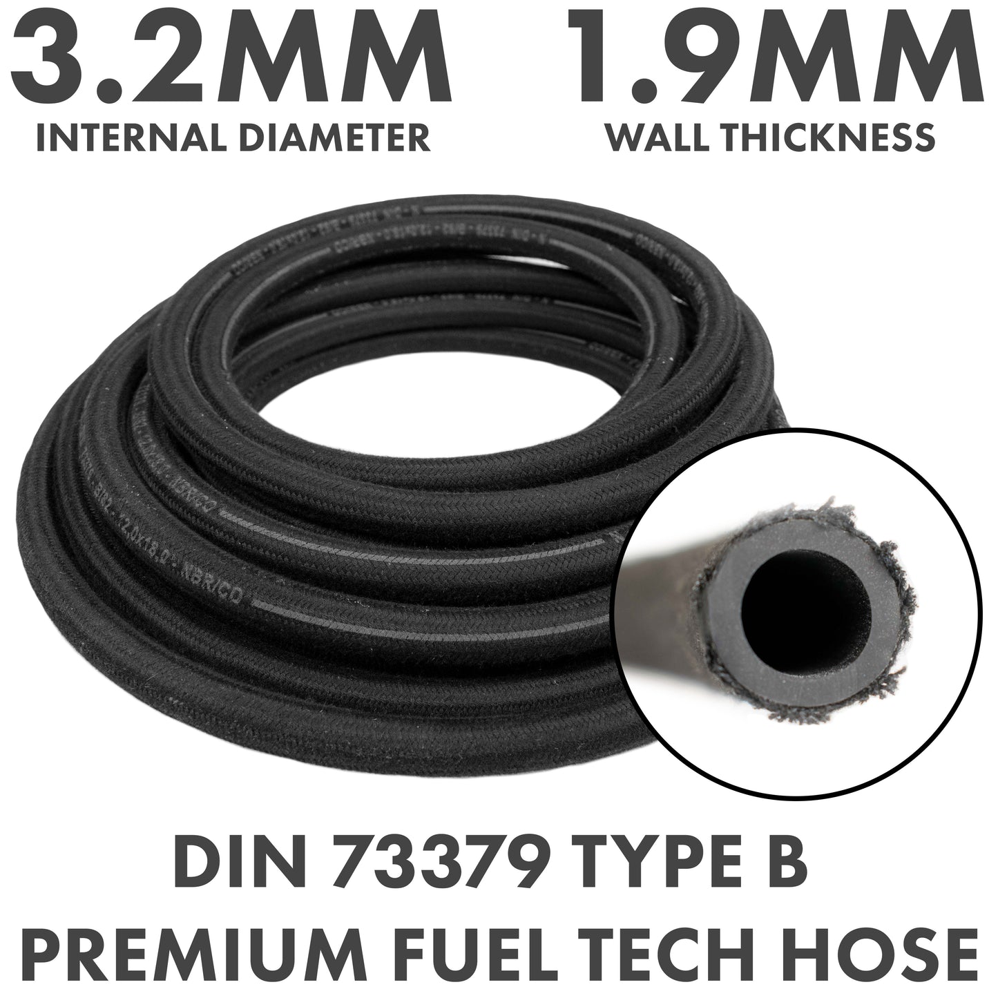 3mm Braided Rubber DIN 73379 Type B Fuel Hose