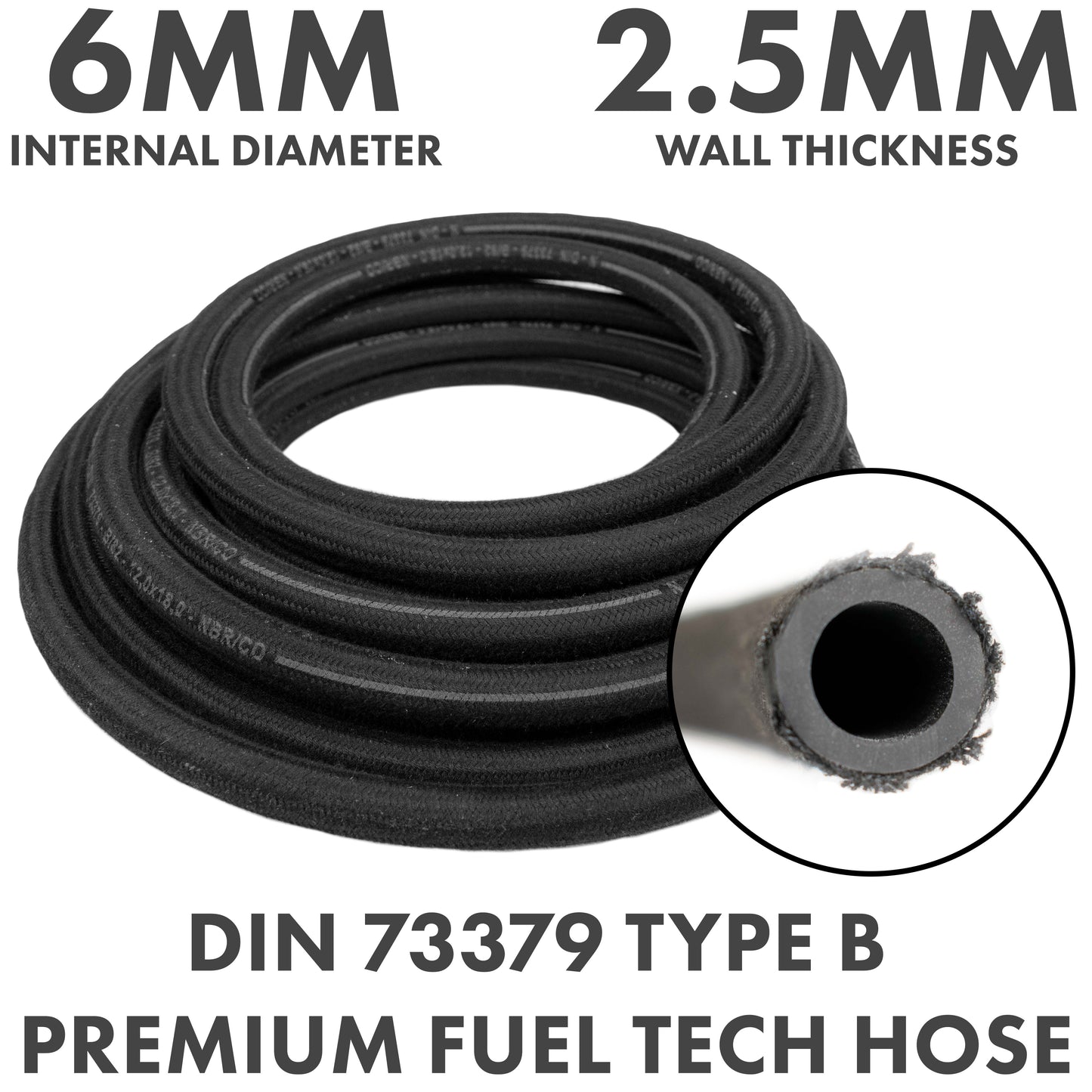 6mm Braided Rubber DIN 73379 Type B Fuel Hose