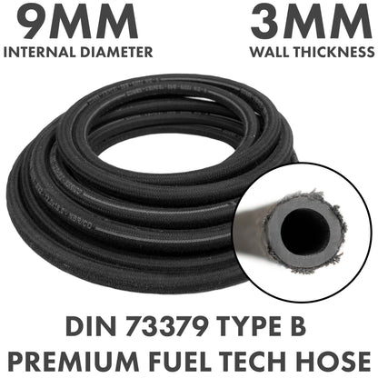 9mm Braided Rubber DIN 73379 Type B Fuel Hose