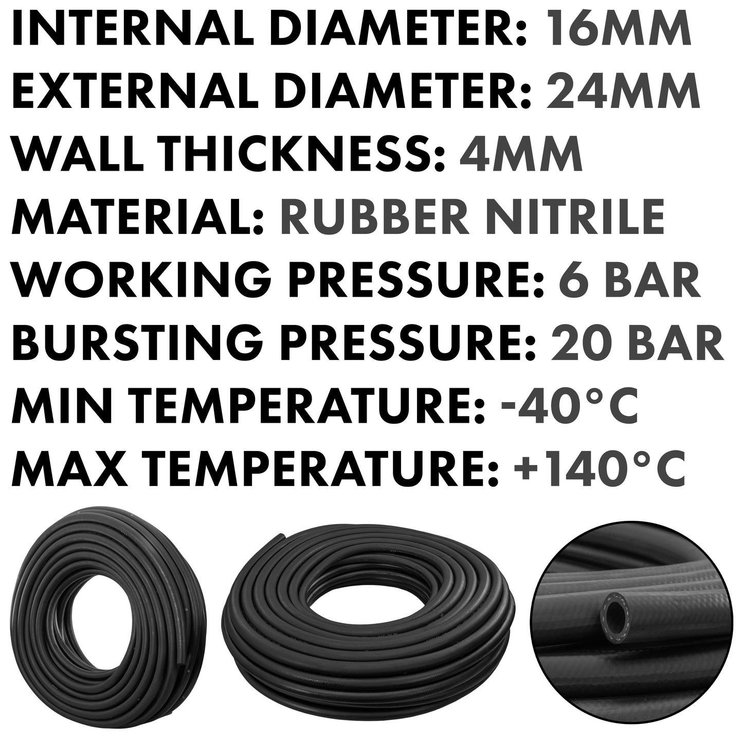 16mm Rubber J20 R3 Heater/ Coolant Hose