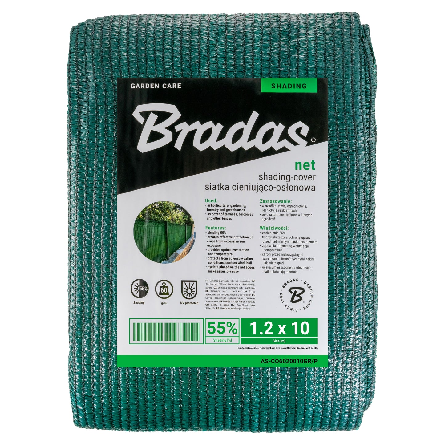 55% Garden Shade Net 60gsm Green 1.2m x 10m