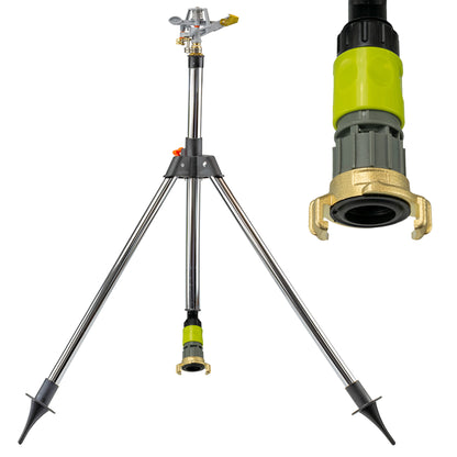 Metal Tripod with Rotating Sprinkler Head & Brass GEKA Connector, 450 m²