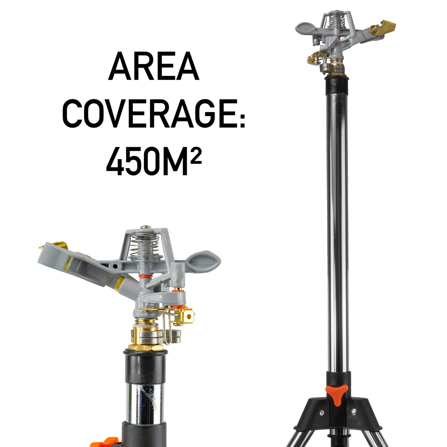 Metal Tripod with Rotating Sprinkler Head & Brass GEKA Connector, 450 m²