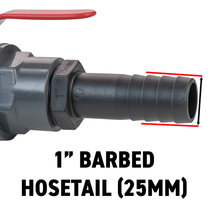 Stainless Steel Ball PP Valve & Barbed Outlet, 1"