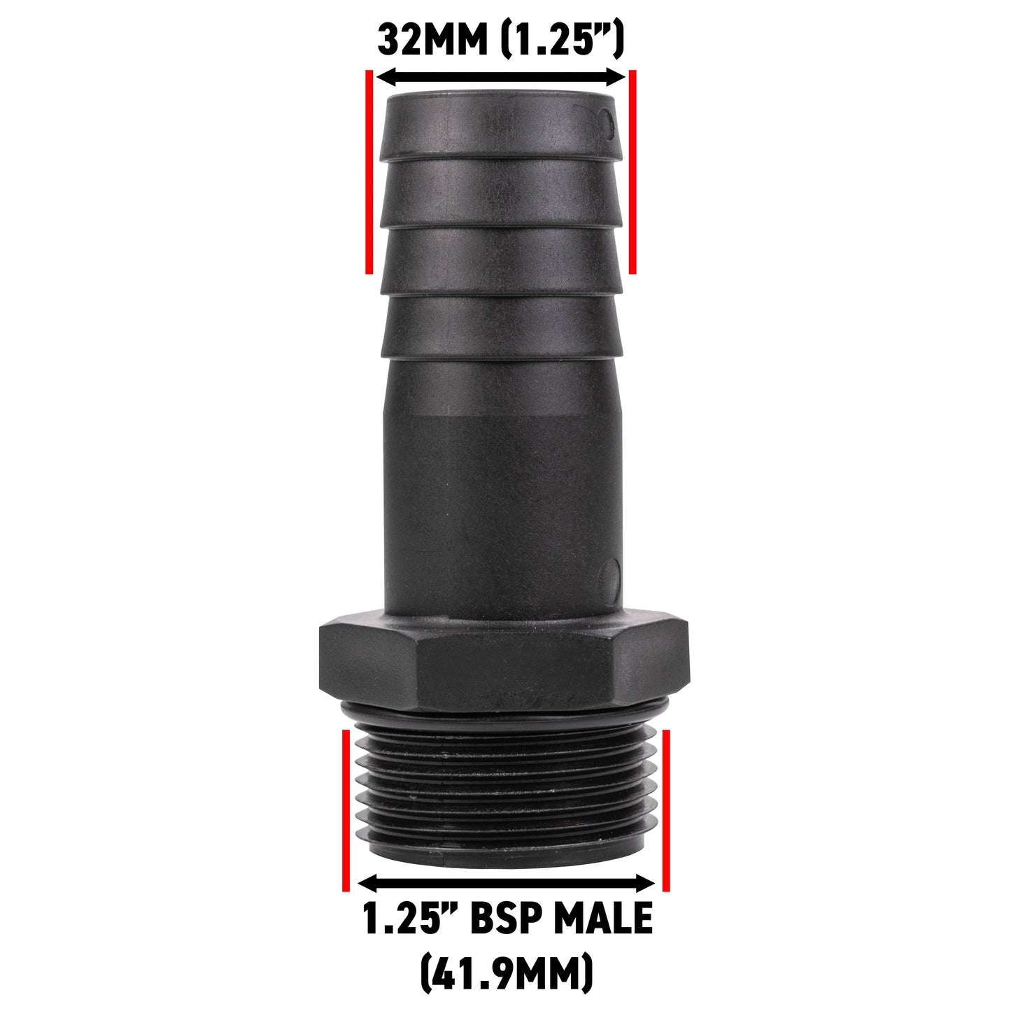 Stainless Steel Ball PP Valve & Barbed Outlet, 1.25"