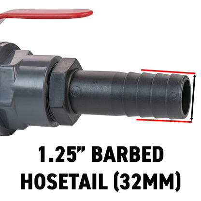Stainless Steel Ball PP Valve & Barbed Outlet, 1.25"