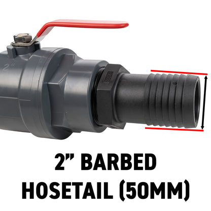 Stainless Steel Ball PP Valve & Barbed Outlet, 2"