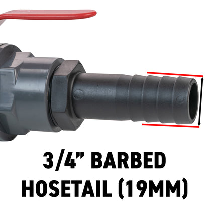 Stainless Steel Ball PP Valve & Barbed Outlet, 3/4"