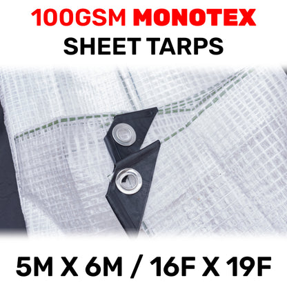 5m x 6m Clear Monotex 100gsm Tarpaulin