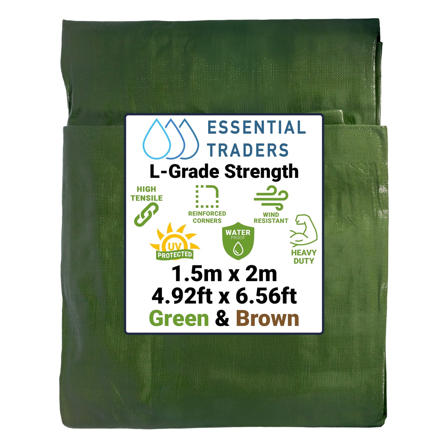 1.5m x 2m Green & Brown Tarpaulins, L-Grade 220 GSM