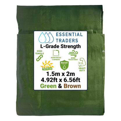 1.5m x 2m Green & Brown Tarpaulins, L-Grade 220 GSM