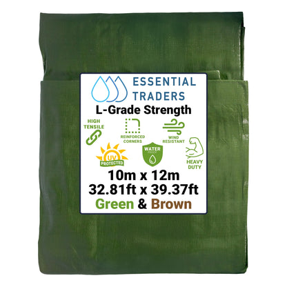 10m x 12m Green & Brown Tarpaulins, L-Grade 220 GSM