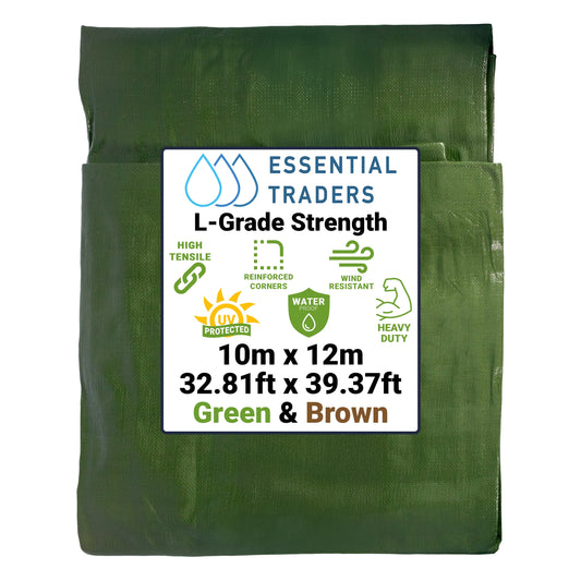 10m x 12m Green & Brown Tarpaulins, L-Grade 220 GSM