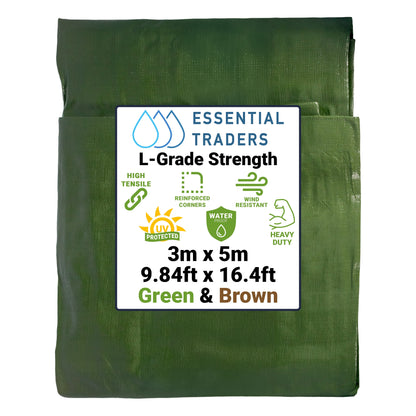 3m x 5m Green & Brown Tarpaulins, L-Grade 220 GSM