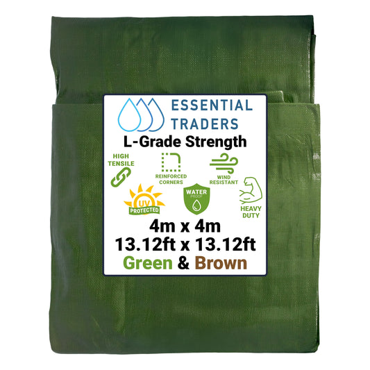 4m x 4m Green & Brown Tarpaulins, L-Grade 220 GSM