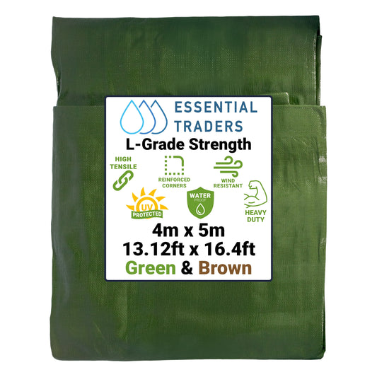 4m x 5m Green & Brown Tarpaulins, L-Grade 220 GSM