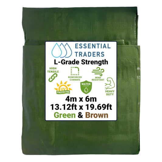 4m x 6m Green & Brown Tarpaulins, L-Grade 220 GSM