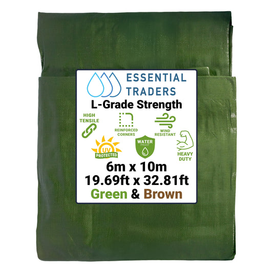 6m x 10m Green & Brown Tarpaulins, L-Grade 220 GSM