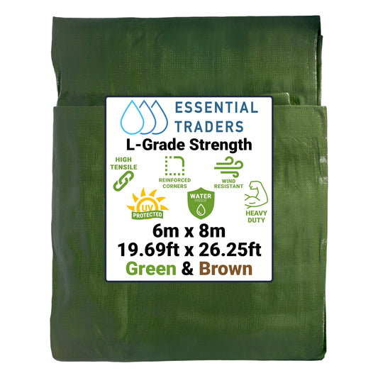 6m x 8m Green & Brown Tarpaulins, L-Grade 220 GSM