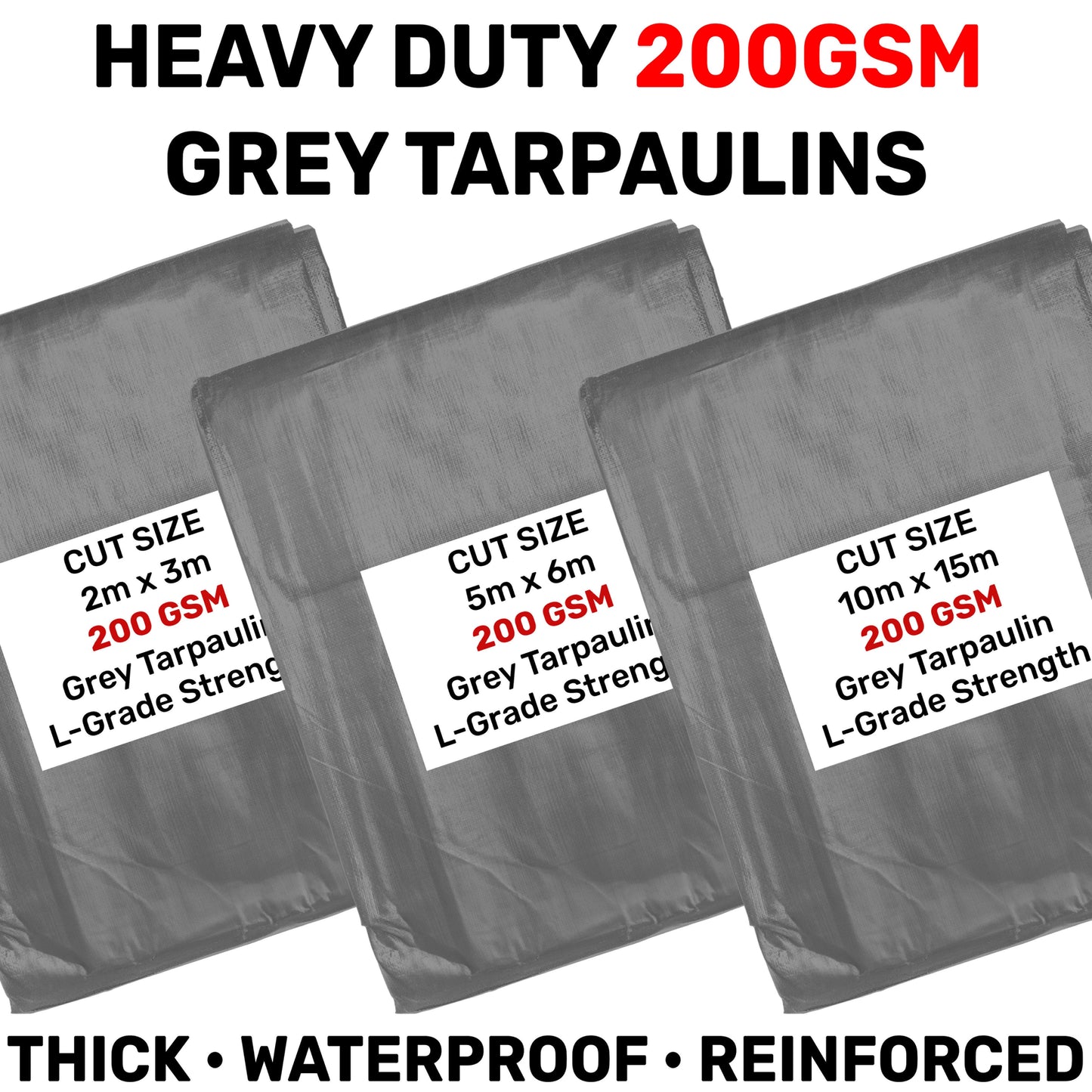 200gsm Heavy-grade Grey Tarpaulins with 4x Clips