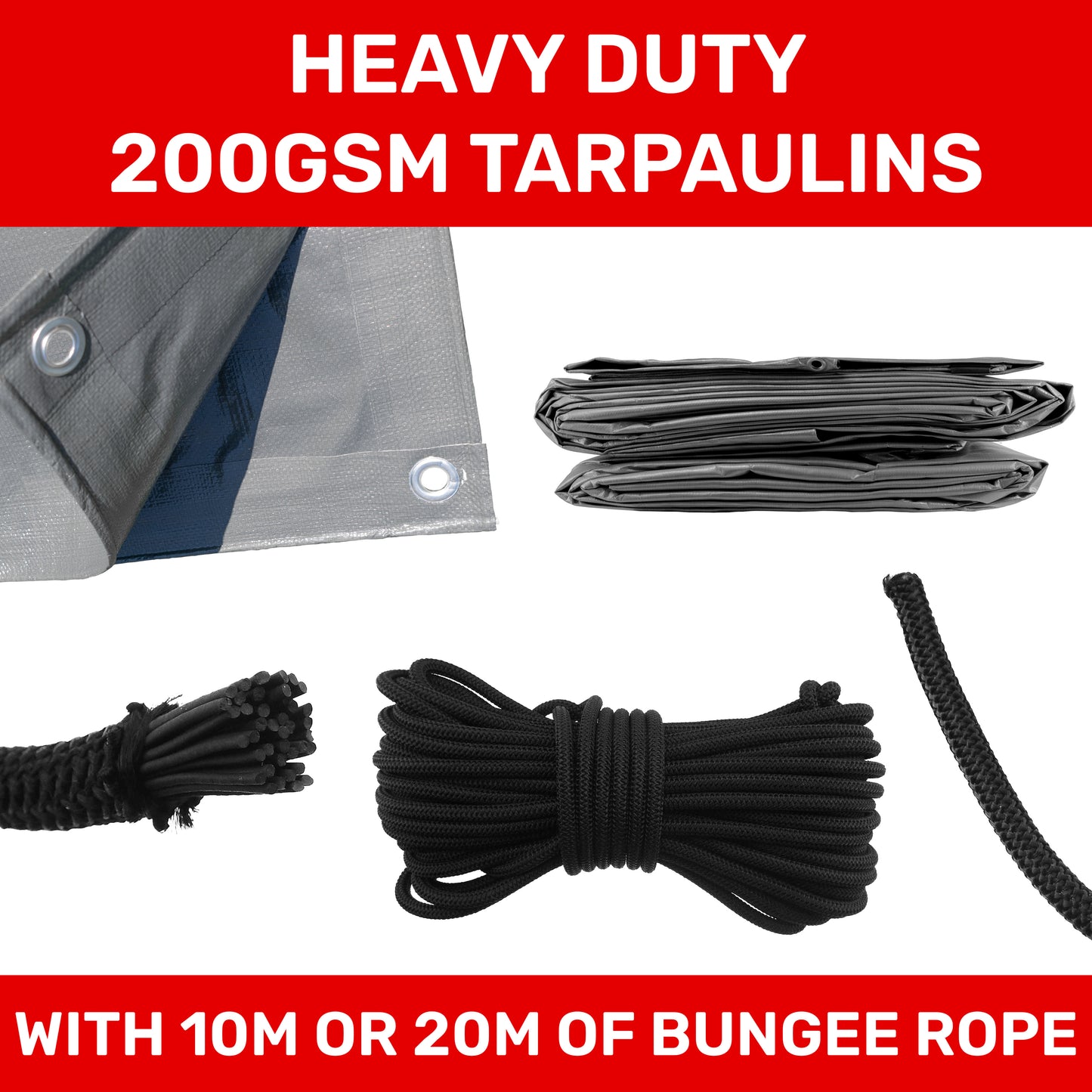 200gsm Heavy-grade Grey Tarpaulins with Bungee Rope