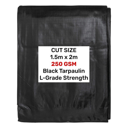 1.5m x 2m Black 250gsm Heavy-grade Tarpaulin