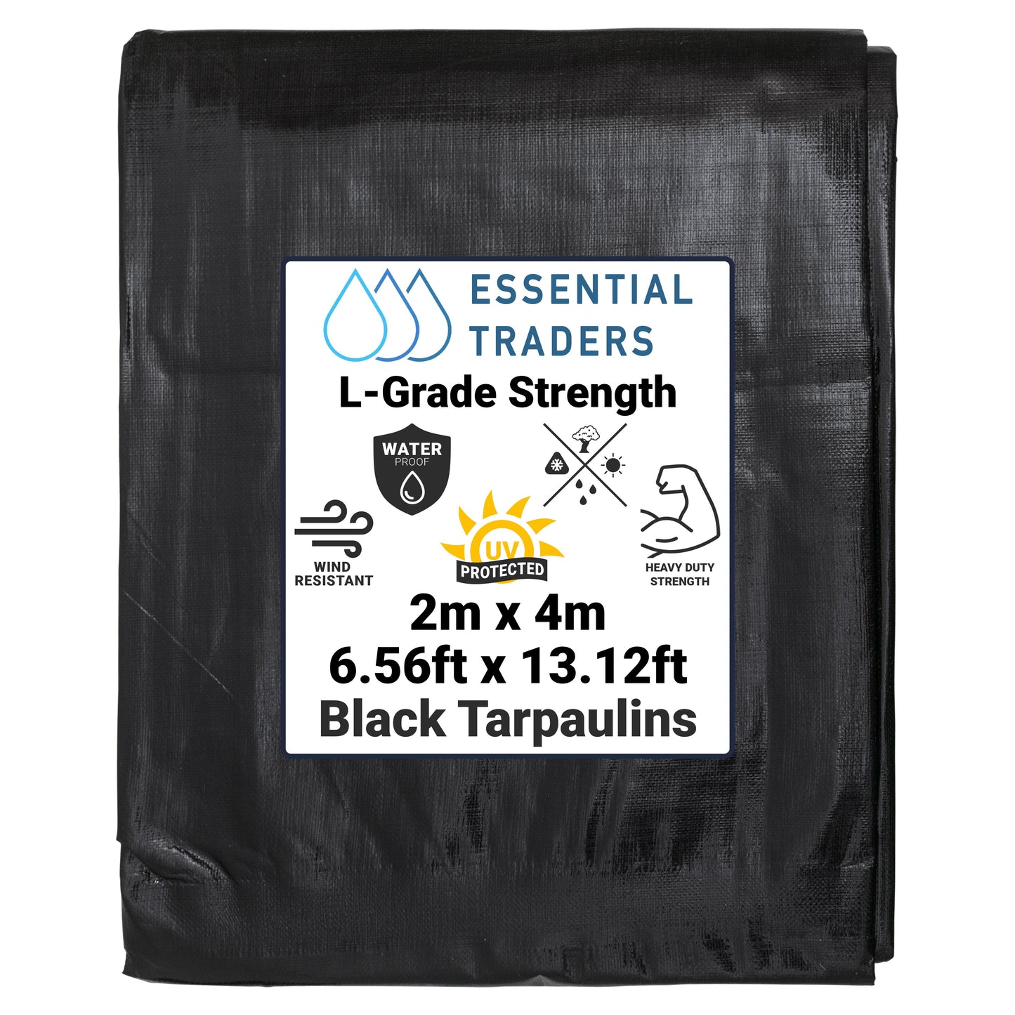 2m x 4m Black & Silver Tarpaulins, L-Grade 250 GSM