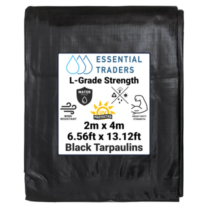 2m x 4m Black & Silver Tarpaulins, L-Grade 250 GSM
