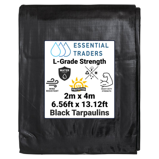2m x 4m Black & Silver Tarpaulins, L-Grade 250 GSM