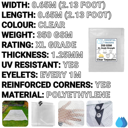 0.65m x 0.65m Clear Monotex 350gsm Supergrade Tarpaulin