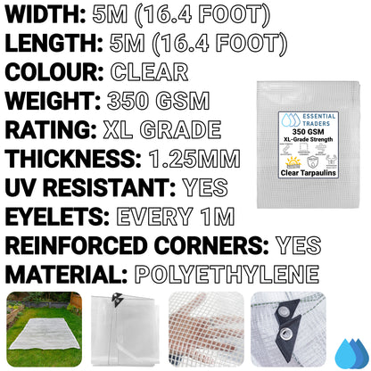 5m x 5m Clear Monotex 350gsm Supergrade Tarpaulin