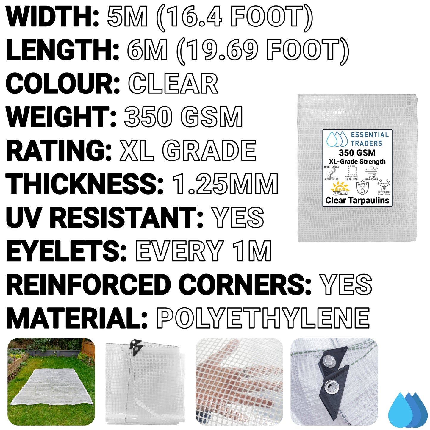 5m x 6m Clear Monotex 350gsm Supergrade Tarpaulin