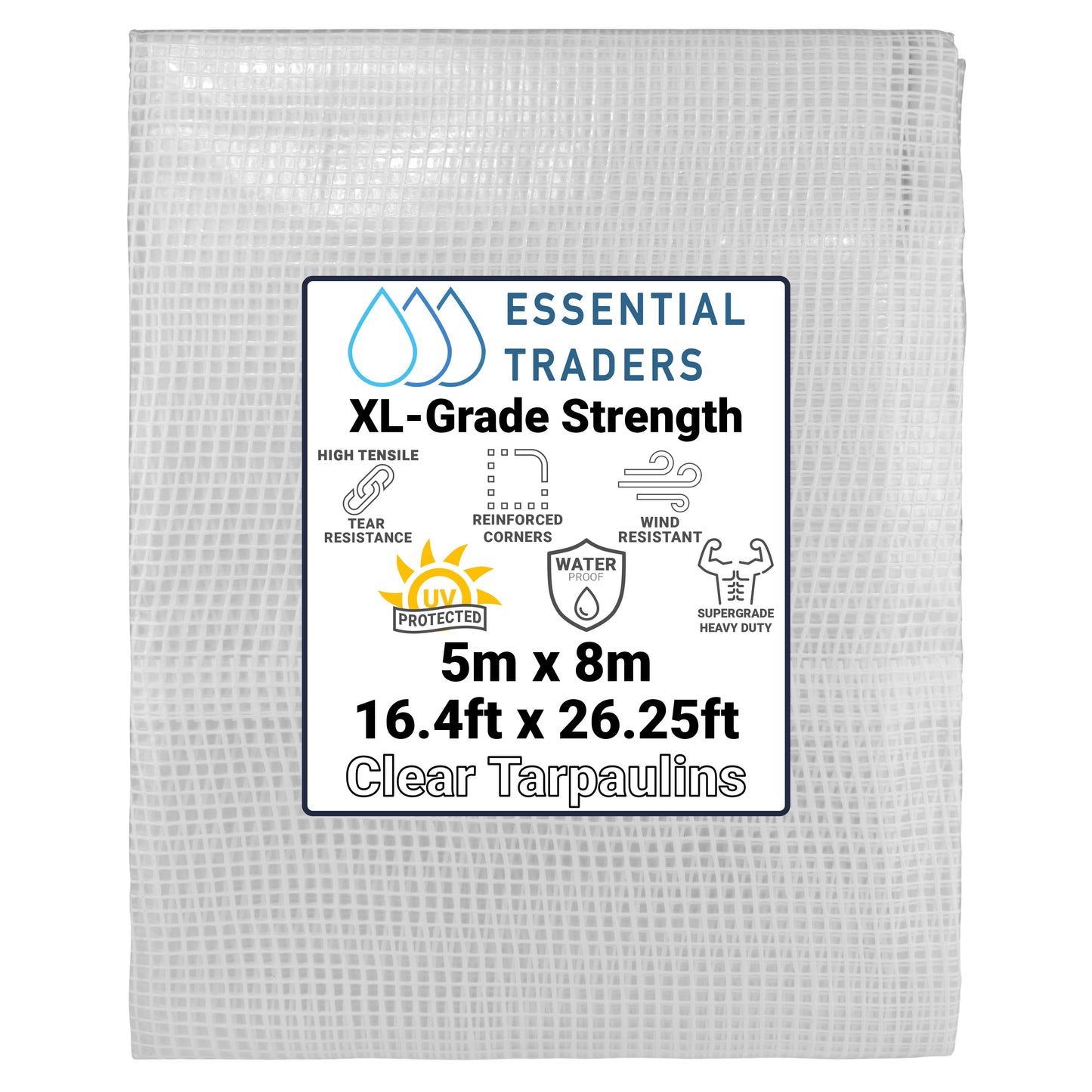 5m x 8m Clear Monotex 350gsm Supergrade Tarpaulin