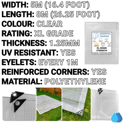 5m x 8m Clear Monotex 350gsm Supergrade Tarpaulin