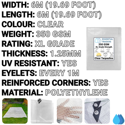 6m x 6m XL Clear Monotex 350gsm Supergrade Tarpaulin