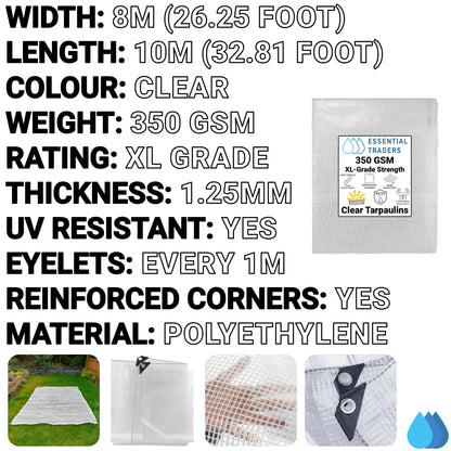 8m x 10m Clear Monotex 350gsm Supergrade Tarpaulin