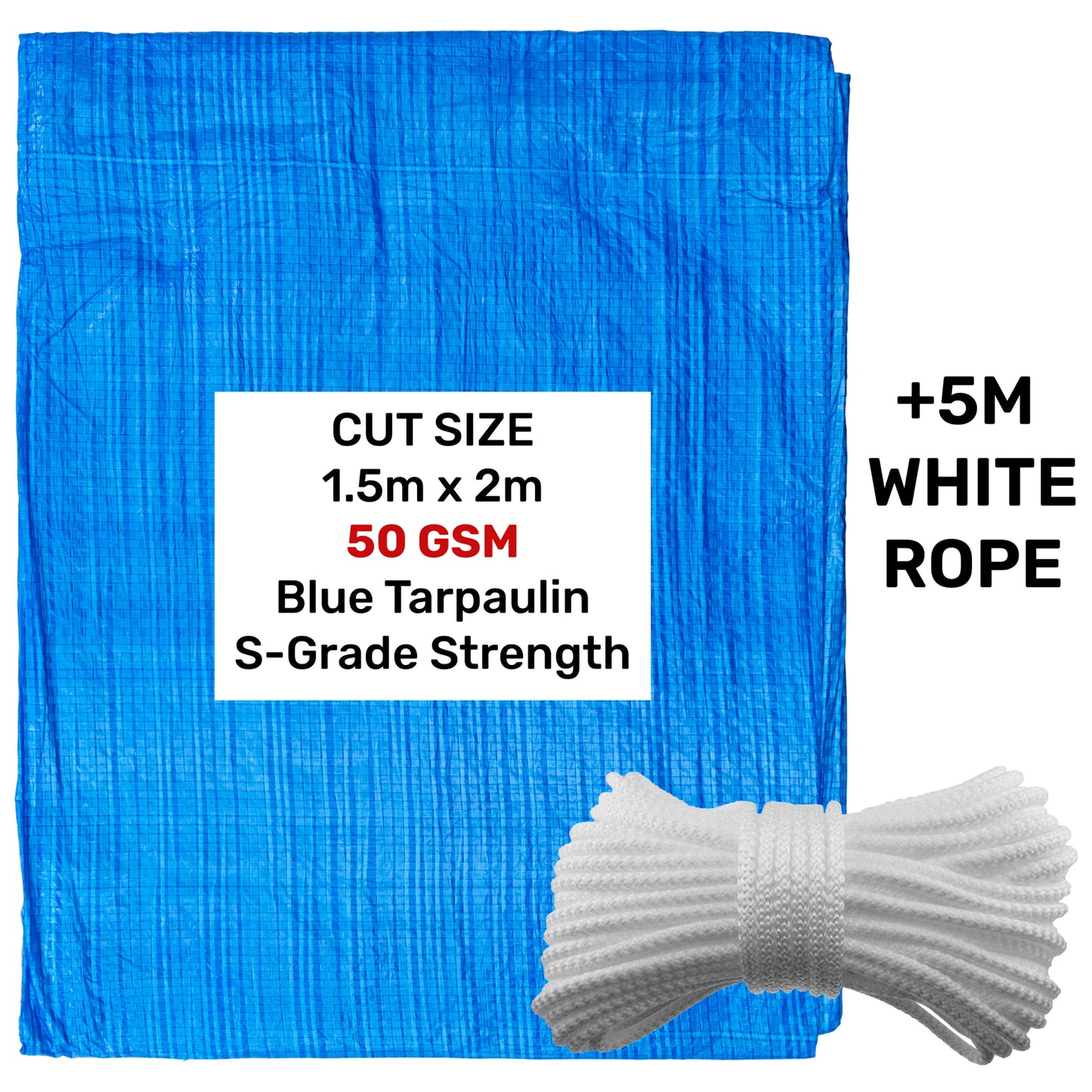 50gsm Lightweight Blue Tarpaulins + White Rope