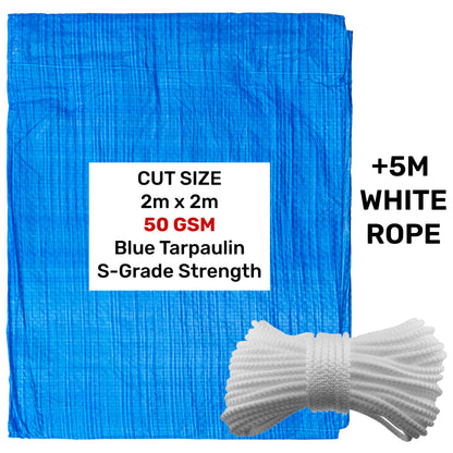 50gsm Lightweight Blue Tarpaulins + White Rope